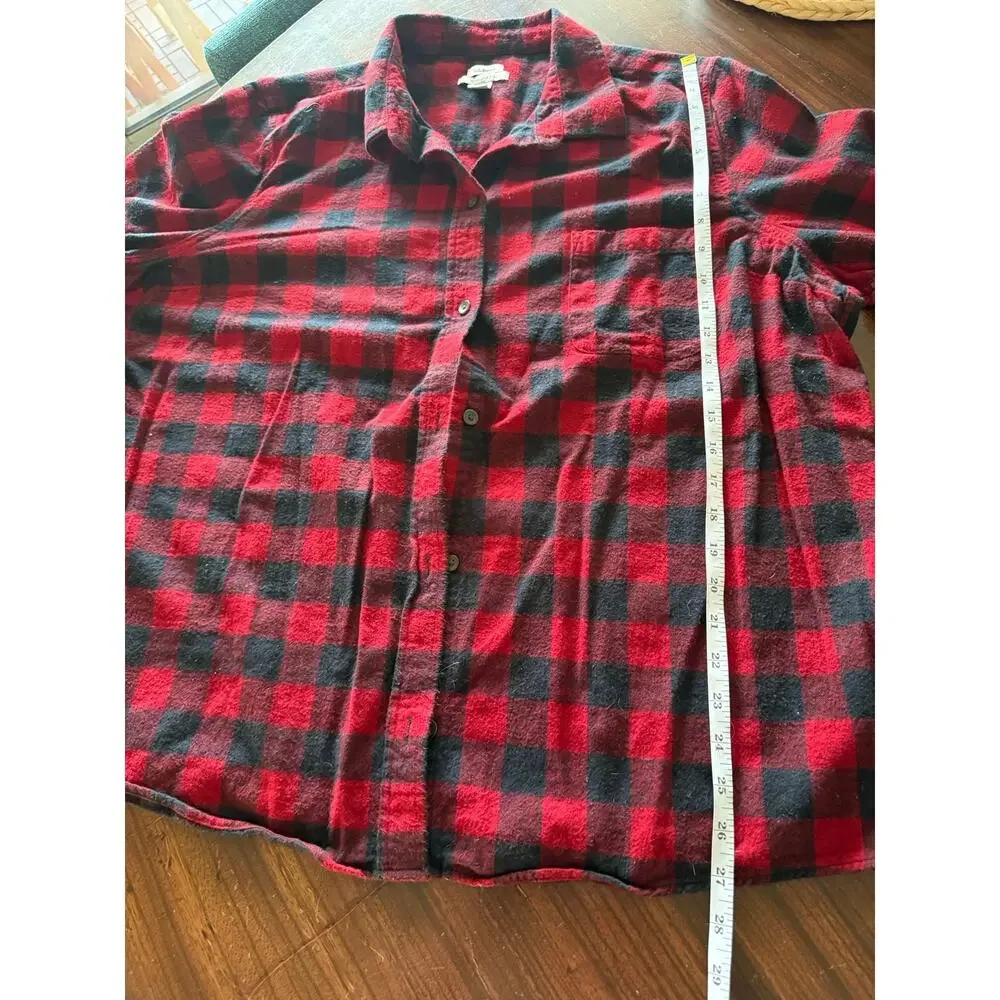 L.L.Bean Red Black Buffalo Plaid Loose Fit Flannel Button-Down Shirt Womens 3X